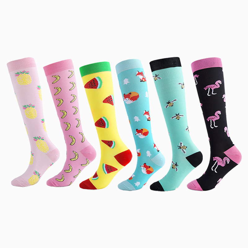 Animal Fruit Knee High Compression Socks(6 Pairs) - image 0
