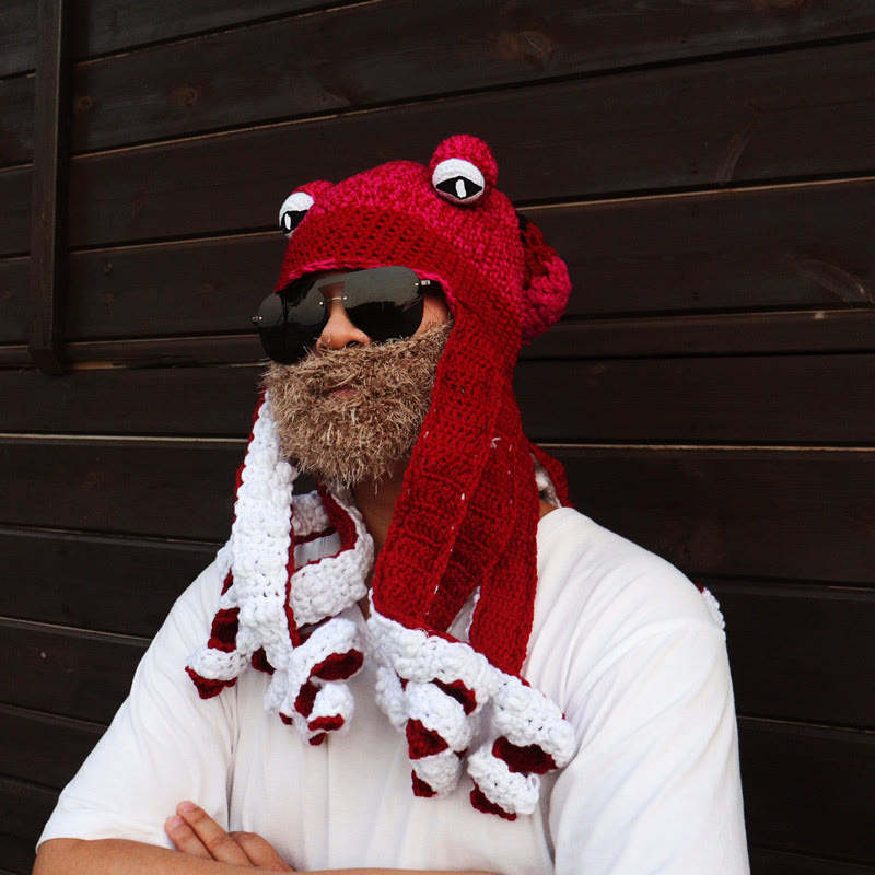 Plus Size Colorful Octopus Tentacle Beanie - Wine - One Size - Hat+Sunglasses+Beard - image 2