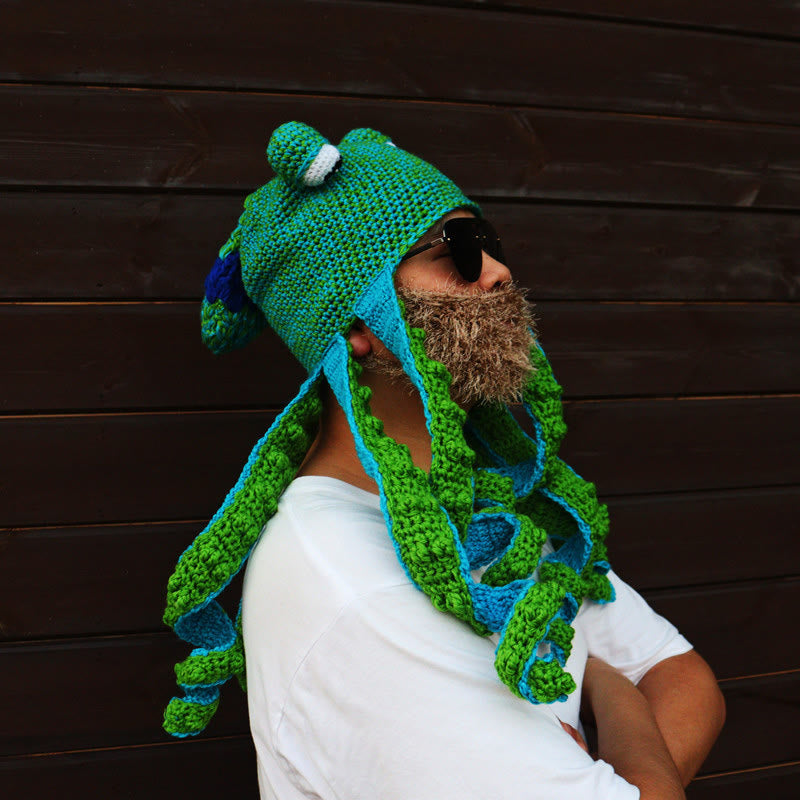 Plus Size Colorful Octopus Tentacle Beanie - Green - One Size - Hat+Sunglasses+Beard - image 5