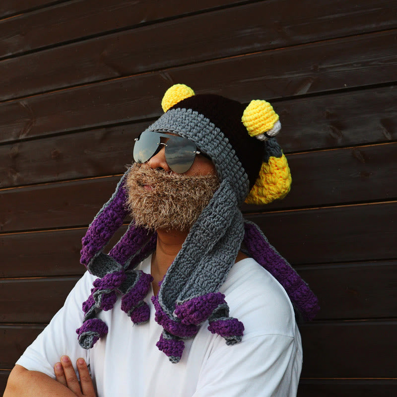 Plus Size Colorful Octopus Tentacle Beanie - Purple - One Size - Hat+Sunglasses+Beard - image 11