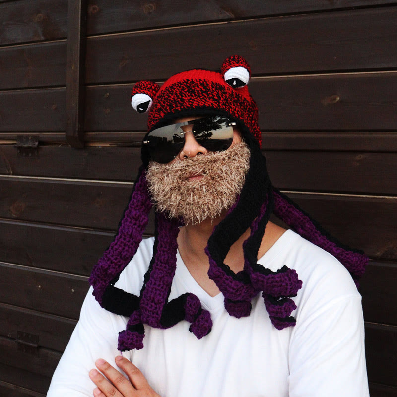 Plus Size Colorful Octopus Tentacle Beanie - Red - One Size - Hat+Sunglasses+Beard - image 3