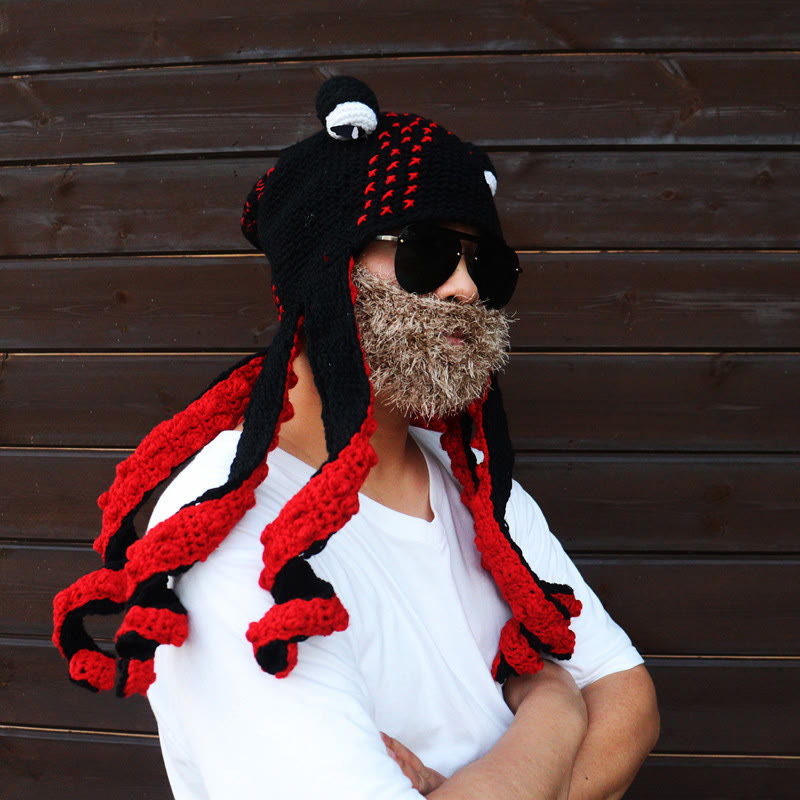 Plus Size Colorful Octopus Tentacle Beanie - Black - One Size - Hat+Sunglasses+Beard - image 0