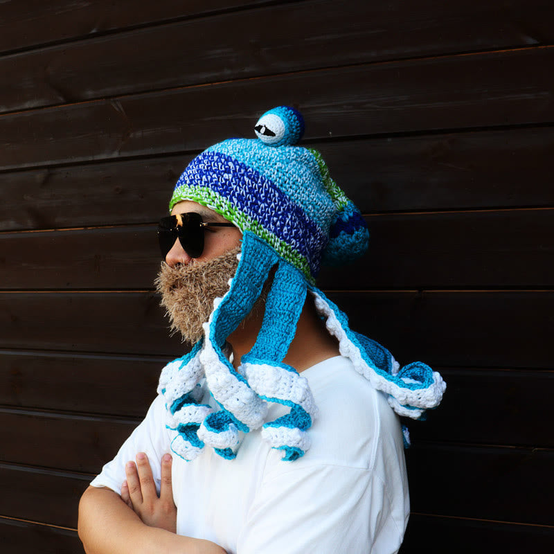 Plus Size Colorful Octopus Tentacle Beanie - Blue - One Size - Hat+Sunglasses+Beard - image 7