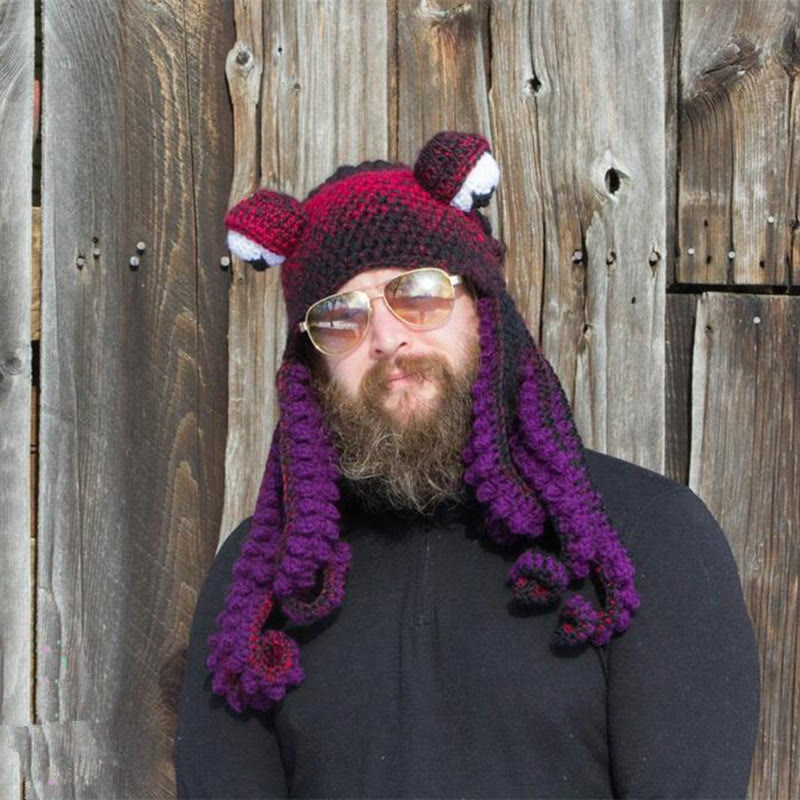 Plus Size Funny Octopus Beanie - Purple - One Size - image 3