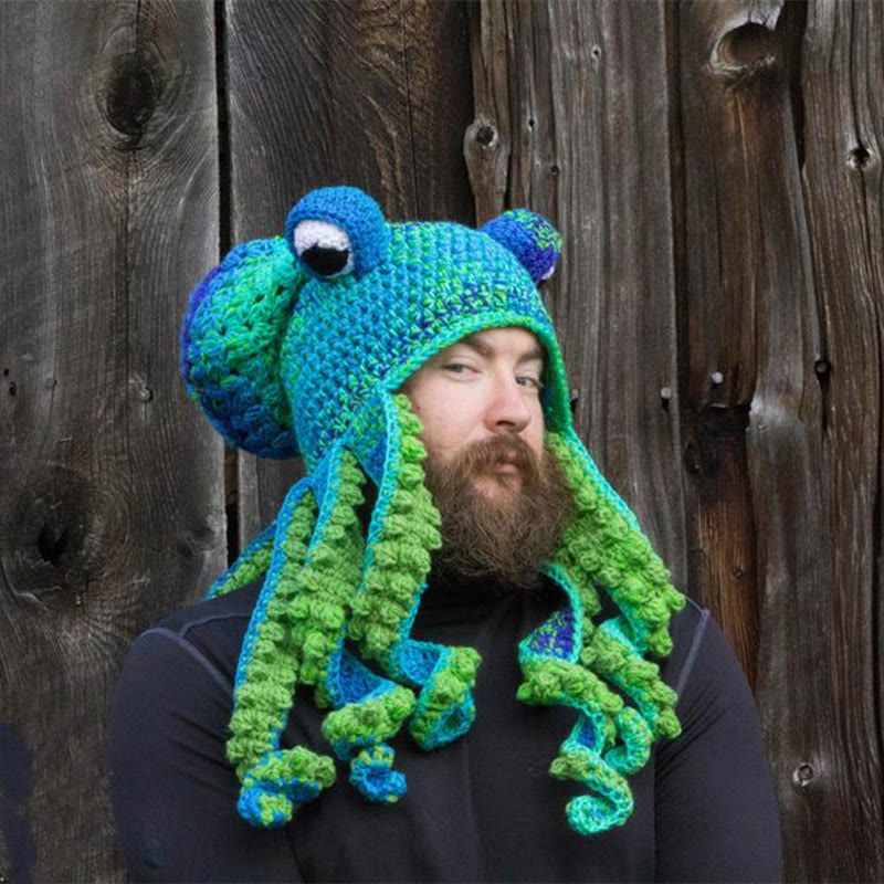 Plus Size Funny Octopus Beanie - Green - One Size - image 1