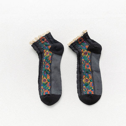 Vintage Lace Ankle Socks(5 Pairs) - Black - EU36-40(US3-7) - image 11