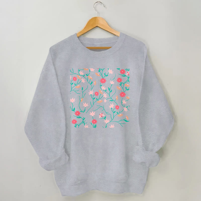 Plus Size Red Pink Flowers Sweatshirt - Grey - 3XL - image 1