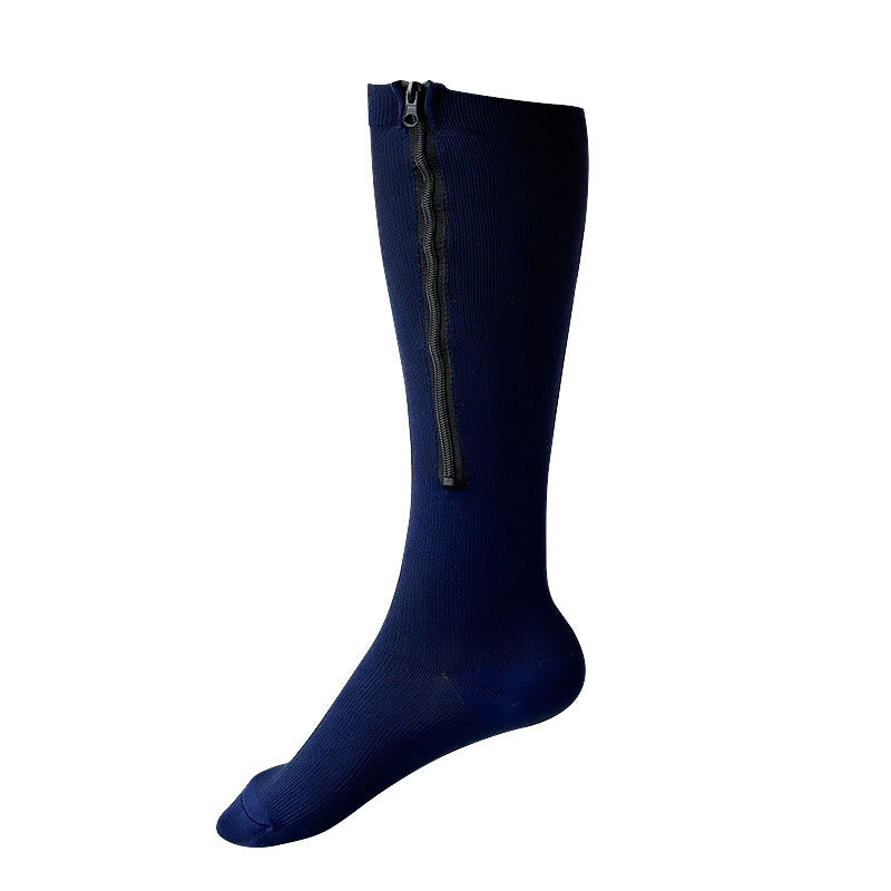 Plus Size Solid Color Zipper Compression Socks 2XL-7XL(3 Pairs) - Navy Blue - 7XL - image 4