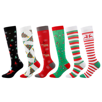 Cartoon Christmas Elements Compression Socks(6 Pairs) - Multicolor - S/M - image 0