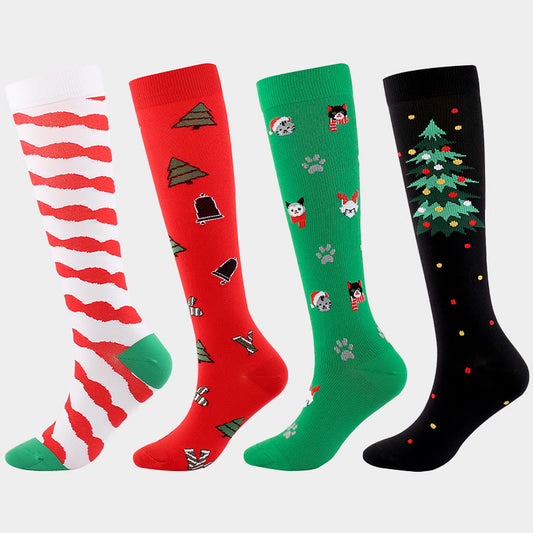 Christmas Cats Dogs Compression Socks(4 Pairs) - Multicolor - S/M - image 0