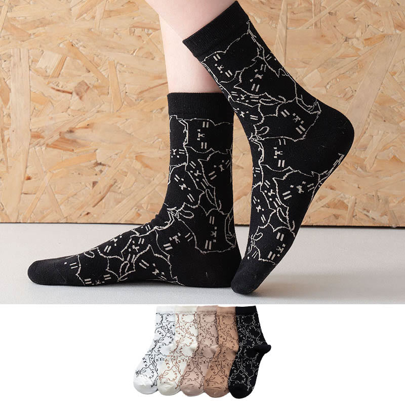 Line Cat Quarter Socks(5 Pairs) - image 1
