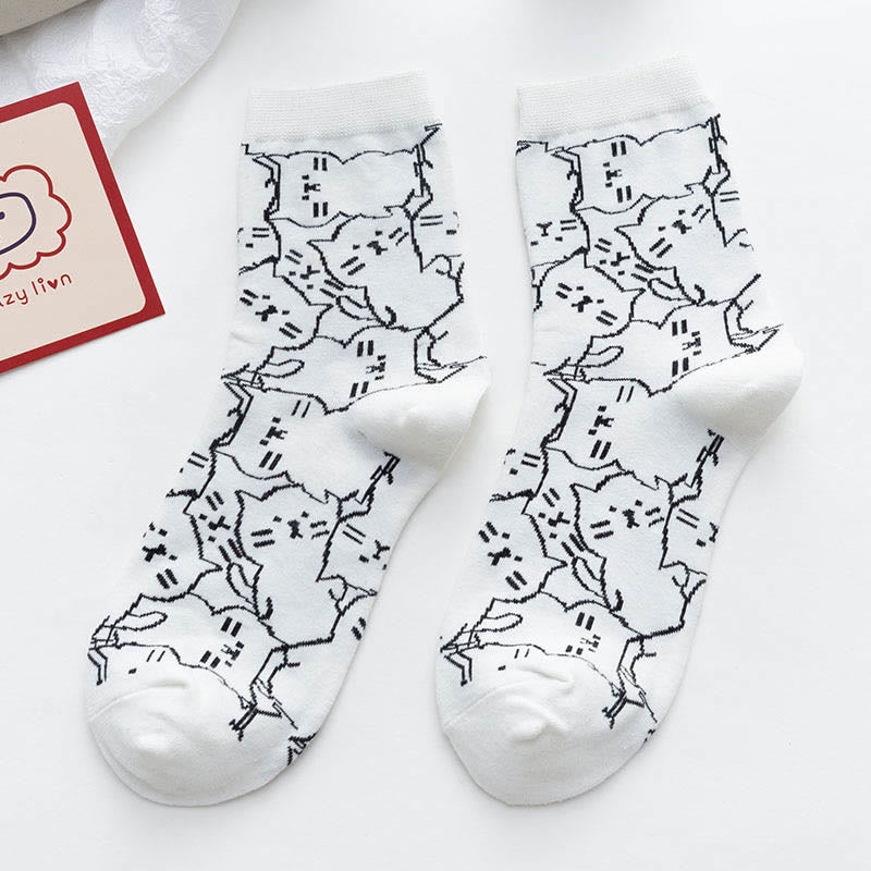 Line Cat Quarter Socks(5 Pairs) - White - EU36-40(US3-7) - image 11