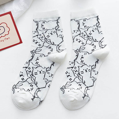 Line Cat Quarter Socks(5 Pairs) - White - EU36-40(US3-7) - image 11
