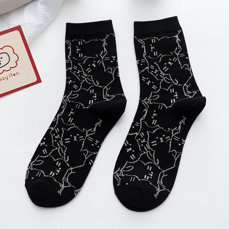 Line Cat Quarter Socks(5 Pairs) - Black - EU36-40(US3-7) - image 9
