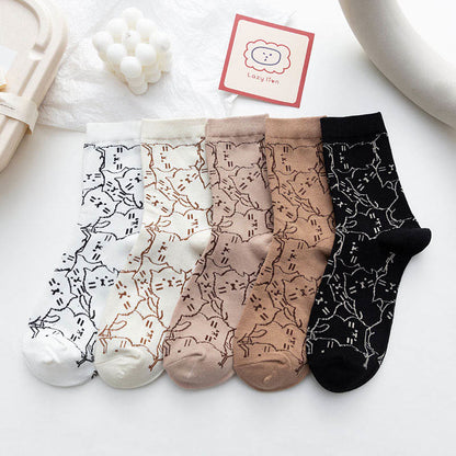 Line Cat Quarter Socks(5 Pairs) - Multicolor - EU36-40(US3-7) - image 8