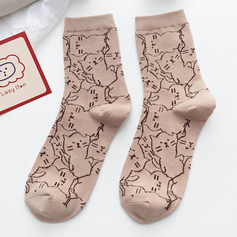 Line Cat Quarter Socks(5 Pairs) - Khaki - EU36-40(US3-7) - image 12