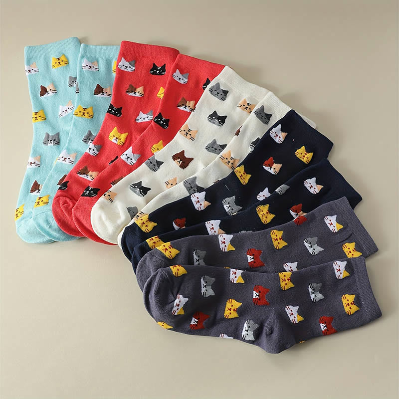 Cartoon Cat Head Quarter Socks(5 Pairs) - image 2