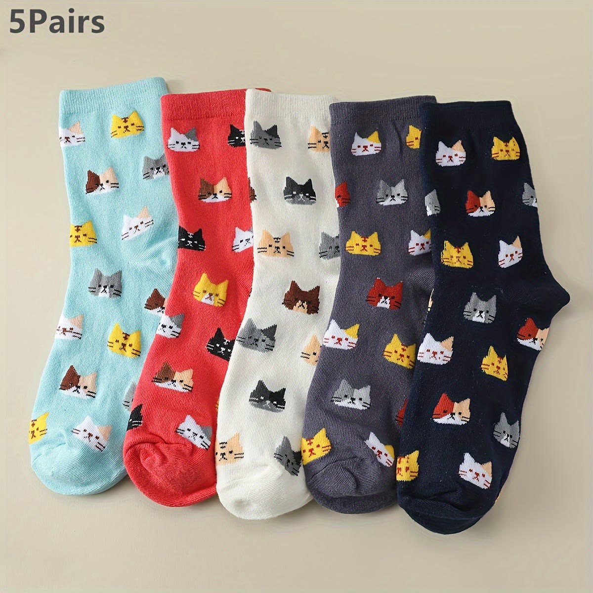Cartoon Cat Head Quarter Socks(5 Pairs) - Multicolor - EU36-40(US3-7) - image 4