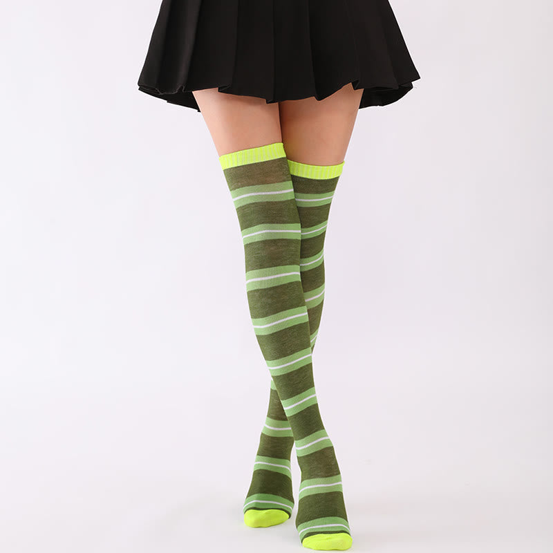 Wide Stripes Thigh High Socks(6 Pairs) - image 2