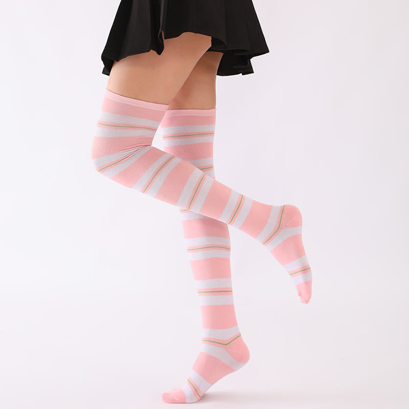 Wide Stripes Thigh High Socks(6 Pairs) - image 1