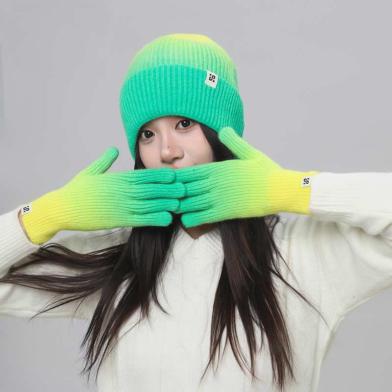Gradient Color Gloves Beanie 2 In 1 Set - image 2