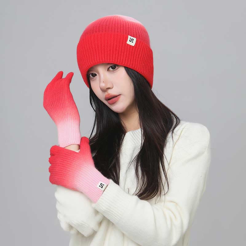 Gradient Color Gloves Beanie 2 In 1 Set - image 0
