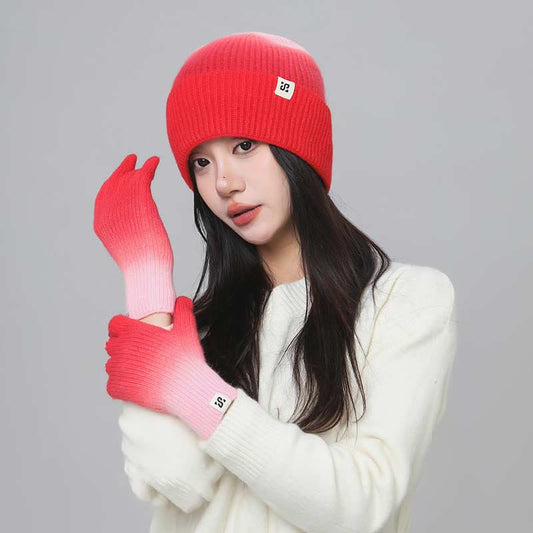 Gradient Color Gloves Beanie 2 In 1 Set - image 0