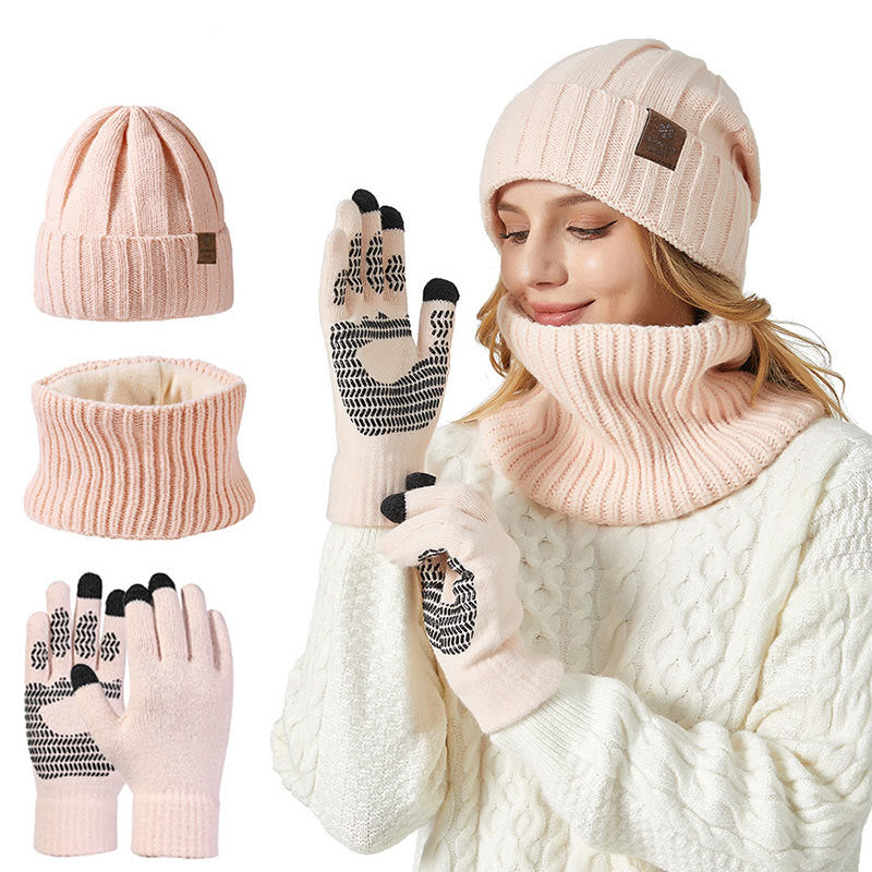 Fashionable Warm Gloves Beanie Scarf 3 In 1 Set - Pink - One Size - image 11