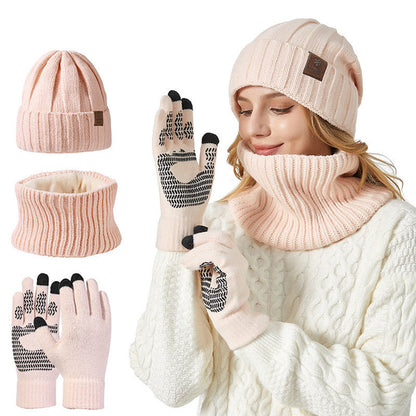 Fashionable Warm Gloves Beanie Scarf 3 In 1 Set - Pink - One Size - image 11