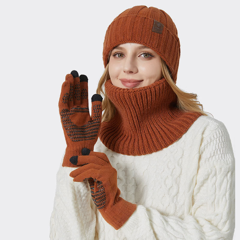 Fashionable Warm Gloves Beanie Scarf 3 In 1 Set - image 2