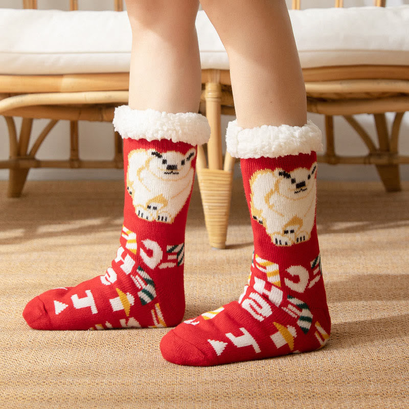Plus Size Polar Bear Slipper Socks - Red - EU36-42(US3-8.5) - image 0