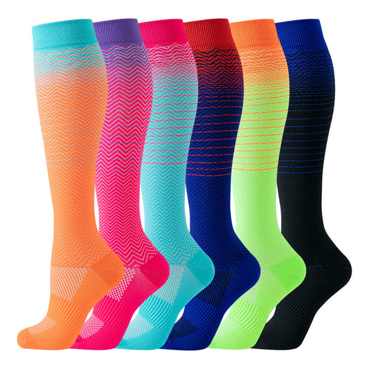 Gradient Stripes Compression Socks(6 Pairs) - Multicolor - S/M - image 0