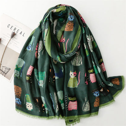 Cut Cat Warm Scarf - Green - One Size - image 4