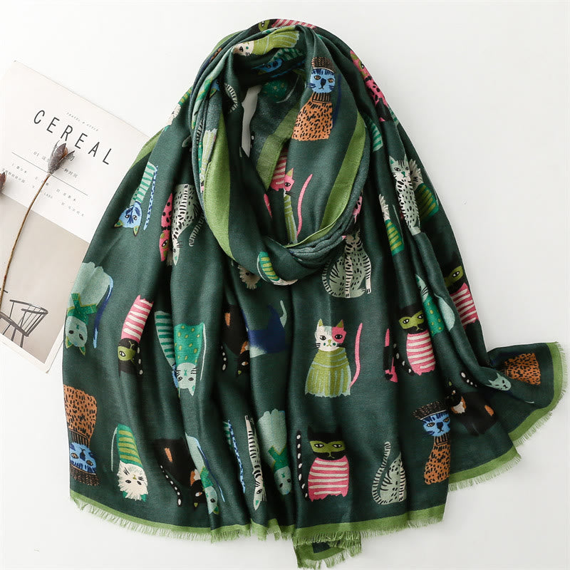 Cut Cat Warm Scarf - Green - One Size - image 4