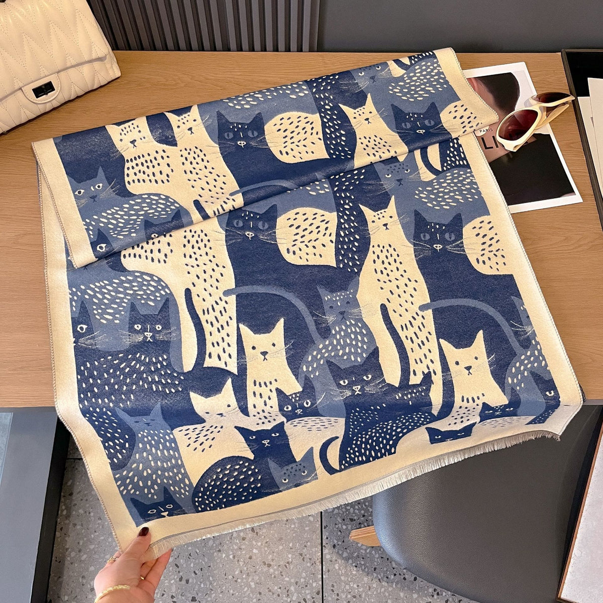 Sweet Cat Jacquard Blanket Scarf - Blue - One Size - image 18