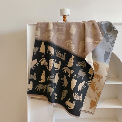 Cute Color Matching Thickening Blanket Scarf - Black - One Size - image 7