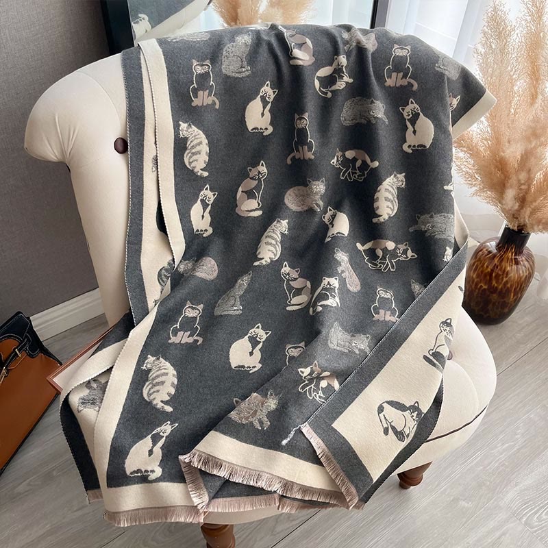 Stylish Cat Soft Blanket Scarf - Grey - One Size - image 18