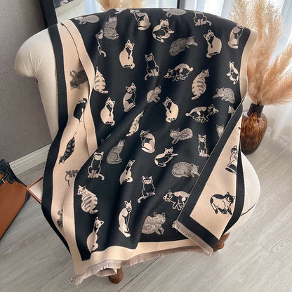 Stylish Cat Soft Blanket Scarf - Black - One Size - image 11