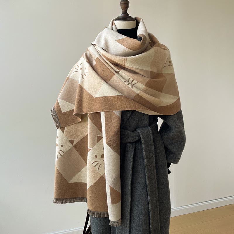 Geometric Square Blanket Scarf - Khaki - One Size - image 2