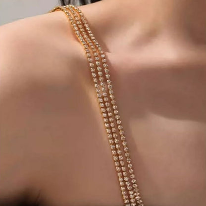 Sexy Rhinestone Jewelry Crystal Lingerie Chain(3 Pairs) - Gold 3 Rows - 0.8''Hook - image 1