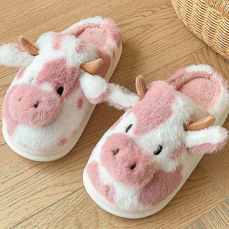 Plus Size Plush Cow Slippers - Pink - EU44-45(US9-10) - image 7