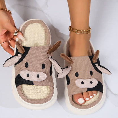 Plus Size Funny Patchwork Cow Slippers - Coffee - EU43-44(US9-10) - image 4