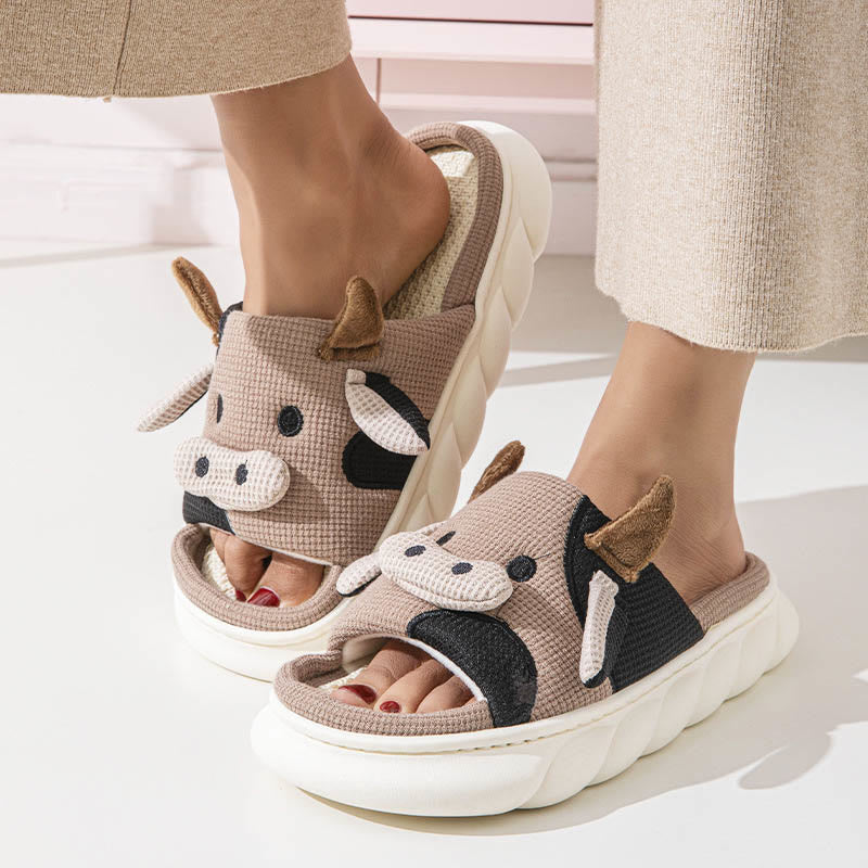 Plus Size Funny Patchwork Cow Slippers - image 2