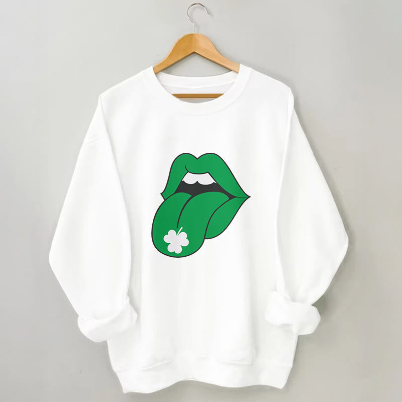 Plus Size Green Lips Sweatshirt - White - 3XL - image 3