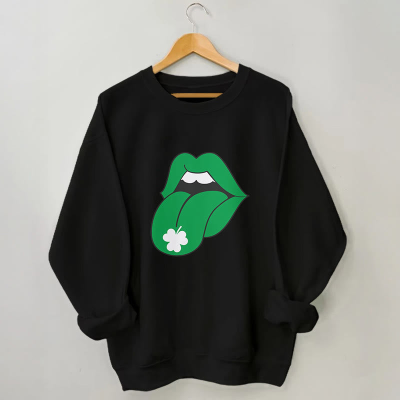 Plus Size Green Lips Sweatshirt - Black - 3XL - image 2