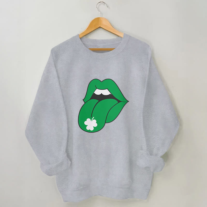 Plus Size Green Lips Sweatshirt - Grey - 3XL - image 1