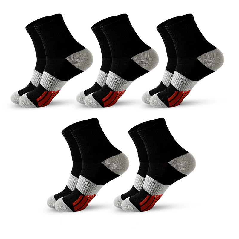 Plus Size Colorblock Basketball Quarter Compression Socks(5 Pairs) - Black - EU39-45(US6-11) - image 12
