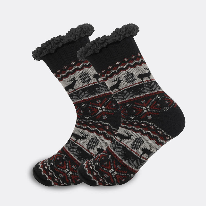 Plus Size Grid Rhombus Slipper Socks(2 Pairs) - Grey - EU39-44(US6-10) - image 2