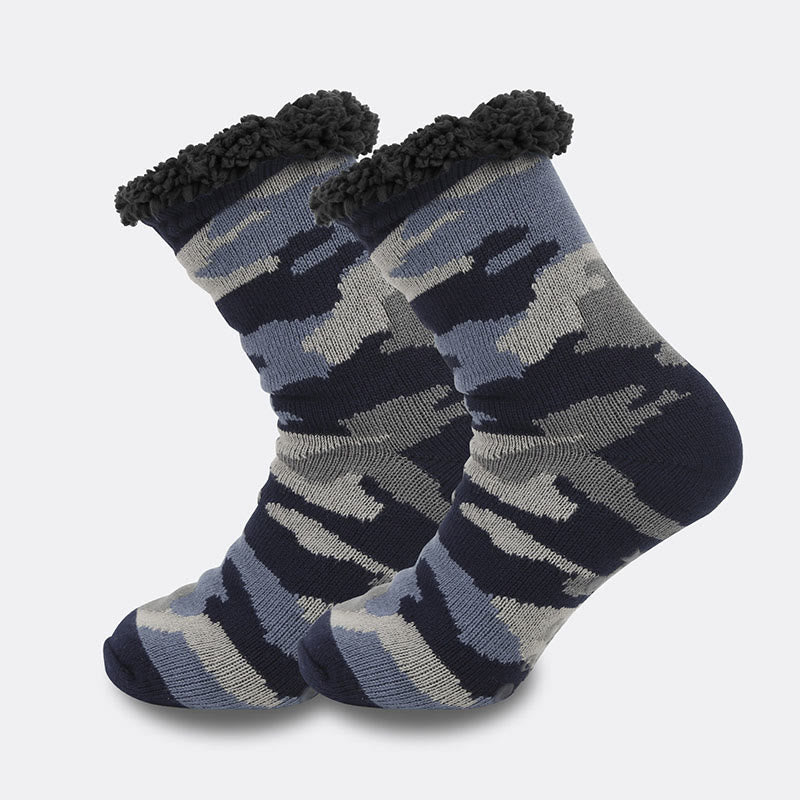 Plus Size Grid Rhombus Slipper Socks(2 Pairs) - Blue - EU39-44(US6-10) - image 5