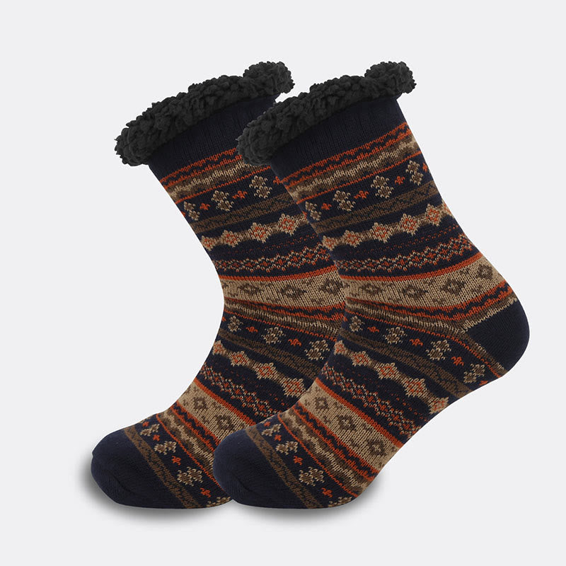Plus Size Grid Rhombus Slipper Socks(2 Pairs) - Brown - EU39-44(US6-10) - image 6